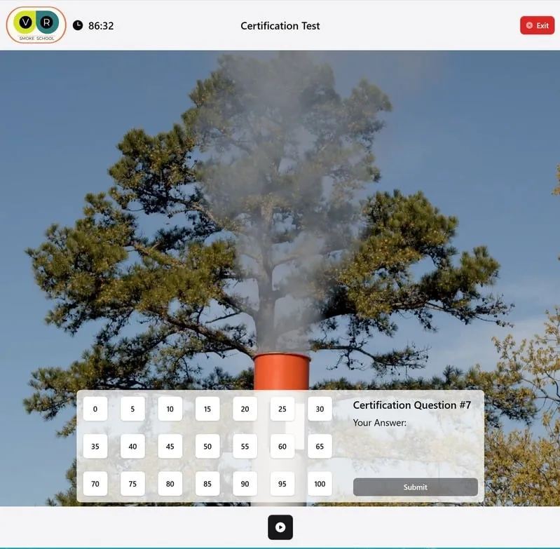 Screenshot from the VR Smoke School visual test. An image from the VR Smoke School visual EPA Method 9 test.